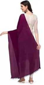 Women's Solid Plain Dupatta/Skarf/Stall/Hijab Size 2.25 Meters With Pom Pom Lace Daily Use For Women/Girls - Image 3