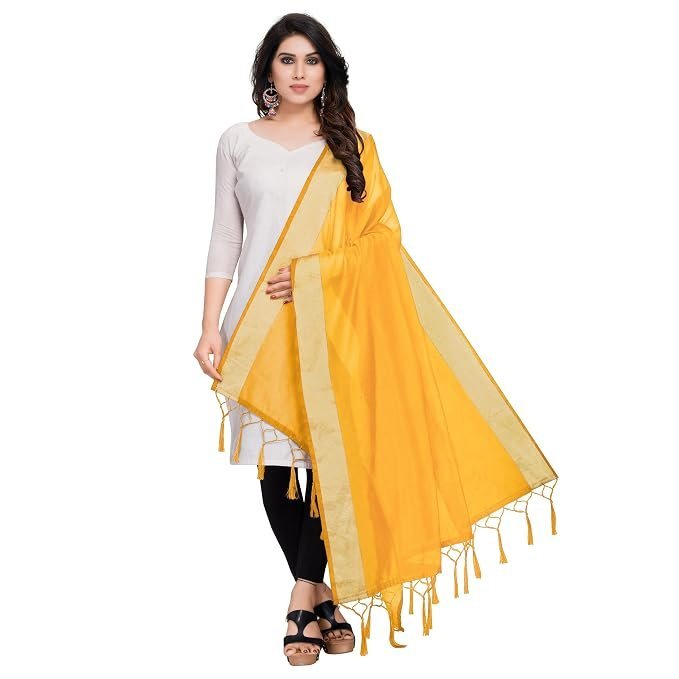 71agVx7iETL._SX679_.jpg StyleScope Women's Cotton Blend Silver Zari Boarder Dupatta With Tassels - Image 1