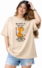 Women Printed Round Neck Cotton Blend Beige T-Shirt
